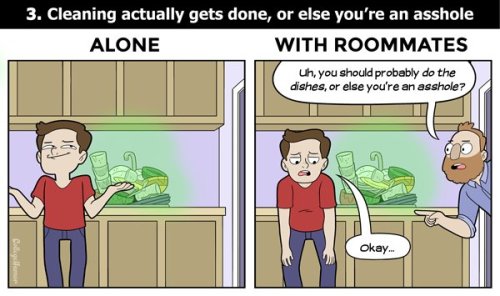 collegehumor:  6 Reasons You Should DEFINITELY Live with Roommates by forlackofabettercomic More comics JUST FOR YOU! The 7 Deadly Roommate Sins The 5 Roommates You’ll Have In Your Twenties How Living at Home Changes with Age 