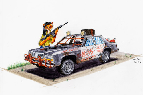 more original art! 1985 Ford Crown Victoria LTD with my friend’s sona holding an FN FAL