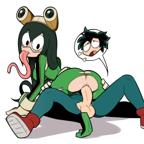 misconamour:Drew some Tsuyu Asui, for being the winner on my patreon poll! Enjoy the pic set with the Mineta    and Deku alts.[Patreon]