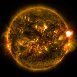 spaceexp:  First SIGNIFICANT, mid-level, solar flare of 2015 captured by NASA’s Solar Dynamics Observatory on Monday. via reddit  Cool!