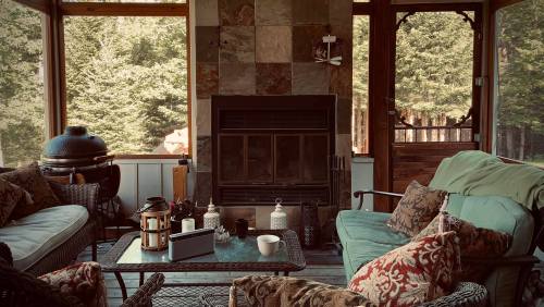 Rough and ready sun room in the Laurentian Mountains, Quebec, Canada. by shapeofthings:From another 