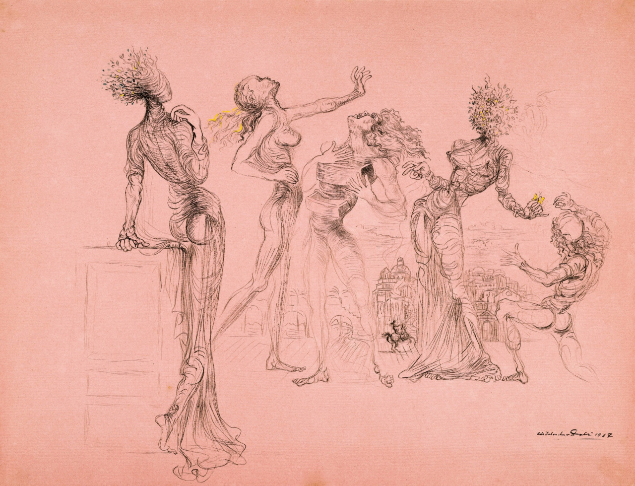 dappledwithshadow:  Salvador DalíCinq Personnages Surréalistes Dimensions:  19.25
