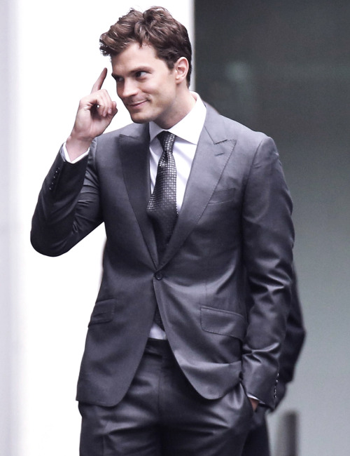 Jamie Dornan on set of Fifty Shades of Grey in...