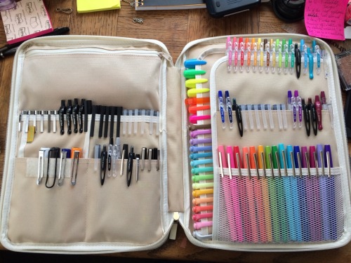 celestial-supremacy:I finally got all of my pens to fit in one bag. It’s the A4 size better together