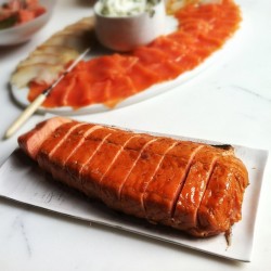 russanddaughters:  Kippered (baked) salmon, at Russ &amp; Daughters.  Are you ready for Yom Kippur’s break-the-fast meal?