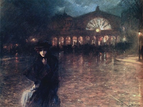 bluecrowcafe:  Lionello Balestrieri, Woman on a Paris Street at Night, 1924