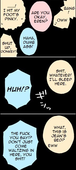 isolilili:  【51話】オレら104期！【リヴァエレ前提】 by suisai [Ch 51]  We’re the 104th Class! [RivaEre are already a couple] This artist is so funny omg. There are 2 puns that don’t translate well so putting them here: When Jean