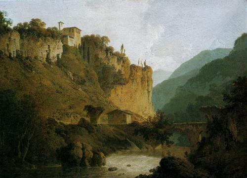 artist-joseph-wright: Convent of San-Cosimato and Part of the Claudian Aqueduct near Vicovaro in the