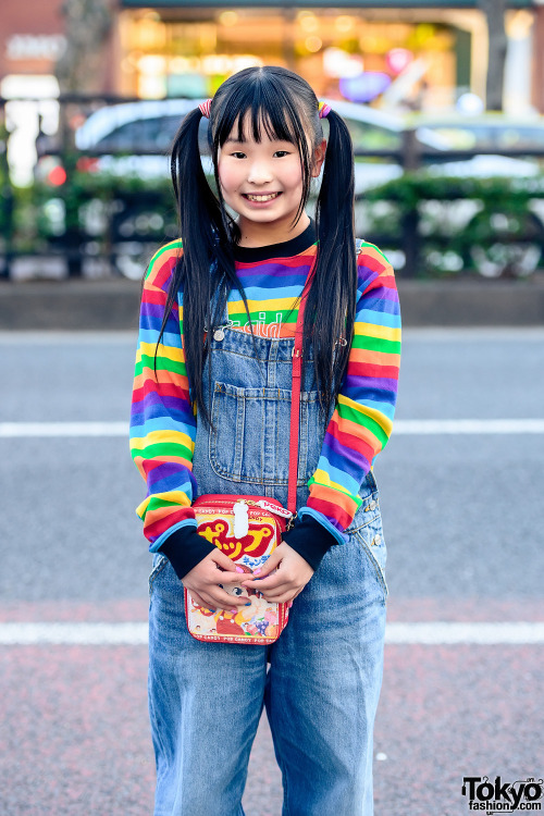 13-year-old English-speaking Japanese actress and TikToker Neo Baba on the street in Harajuku wearin