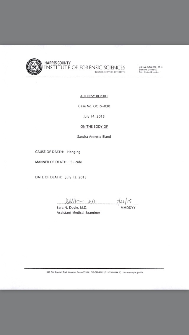 melanieh1:  Black lives matter   #justiceforsandy  This is The autopsy report.  Be