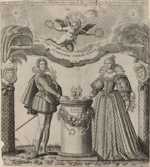 Engraving of the Duke of Orléans, brother of Louis XIII, and the Duchess of Montpensier in 1626