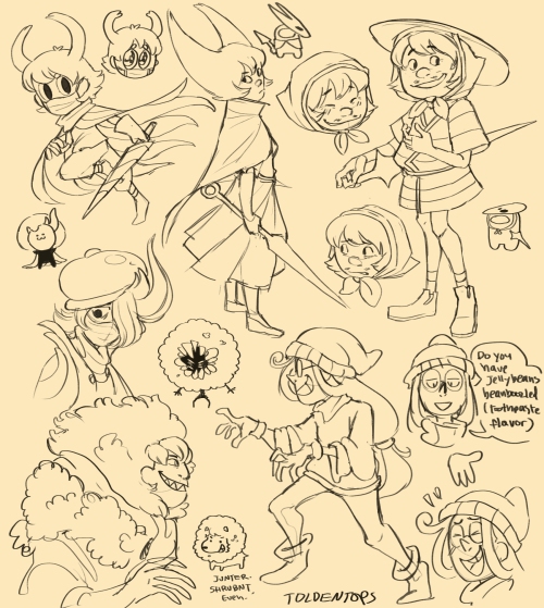 A bunch of hollow knight gijinka doodles for hollow knight’s 4th birthday!