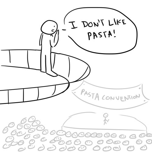 cloudcuckoolander527:  ippoarts:  tagging your hate is like going to a pasta convention and screaming that you don’t like pasta. you can sit there and argue, “but it’s not a pasta lover’s convention and it did have to do with pasta!” but how