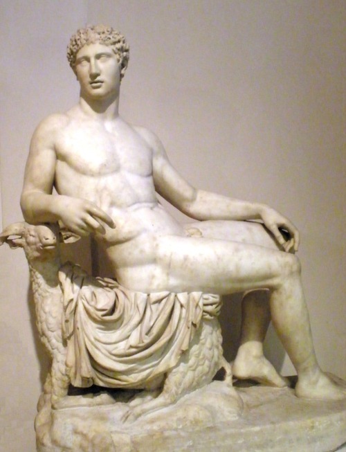 Hermes/Mercury seated on a ram.  Roman copy (late 2nd/early 3rd cent. CE) after a Greek original by 