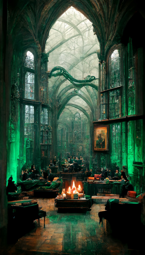 elina-clevergull:Hogwarts&rsquo; Common Rooms by Midjourney 🖤