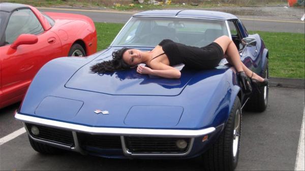 Chicks posing on cars