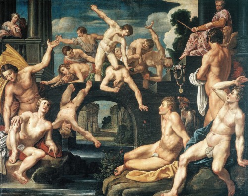hadrian6:  Young Men are Broken on a Bridge - Allegory. 1622. Reinhold Timm. Danish 1616-1639. oil/canvas.     http://hadrian6.tumblr.com