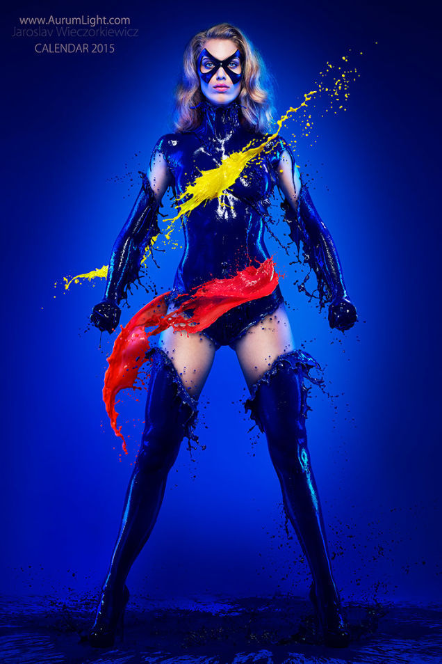 corsetcrazys-blog:  lordwanjavi:  Famous superheroines wearing suits made of liquid
