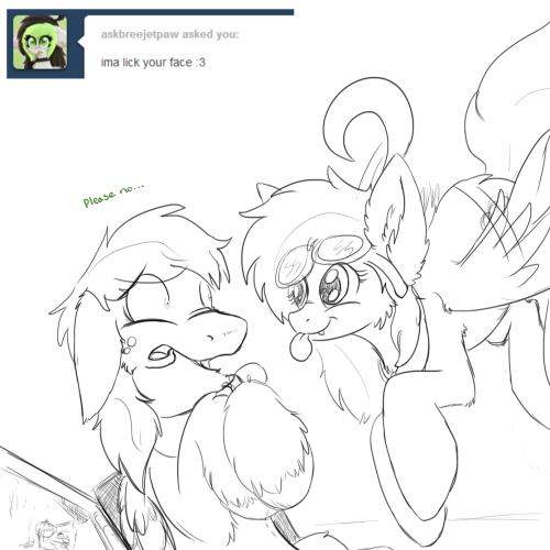 hazelnutmutt:  Thanks.. uh… Jet?…  But no. I’m not a fan of… uhm… Licking. Thanks? Well… uhm….. Back to the story?  >W< Daww~!