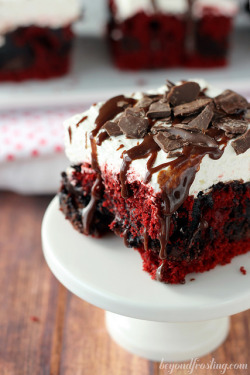 gastrogirl:  gooey red velvet brownie cake.