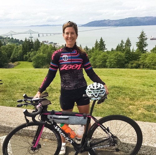 Janie At The Start Of Trans America Bike Race 2016 Astoria, Oregon To Yorktown, Virginia