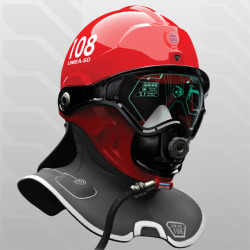 :  The C-Thru Smoke Diving Helmet, a conceptual design by Omer Haciomeroglu.  Designed for the increase and aid of a firefighter’s visibility and mobility in dense smoke.  
