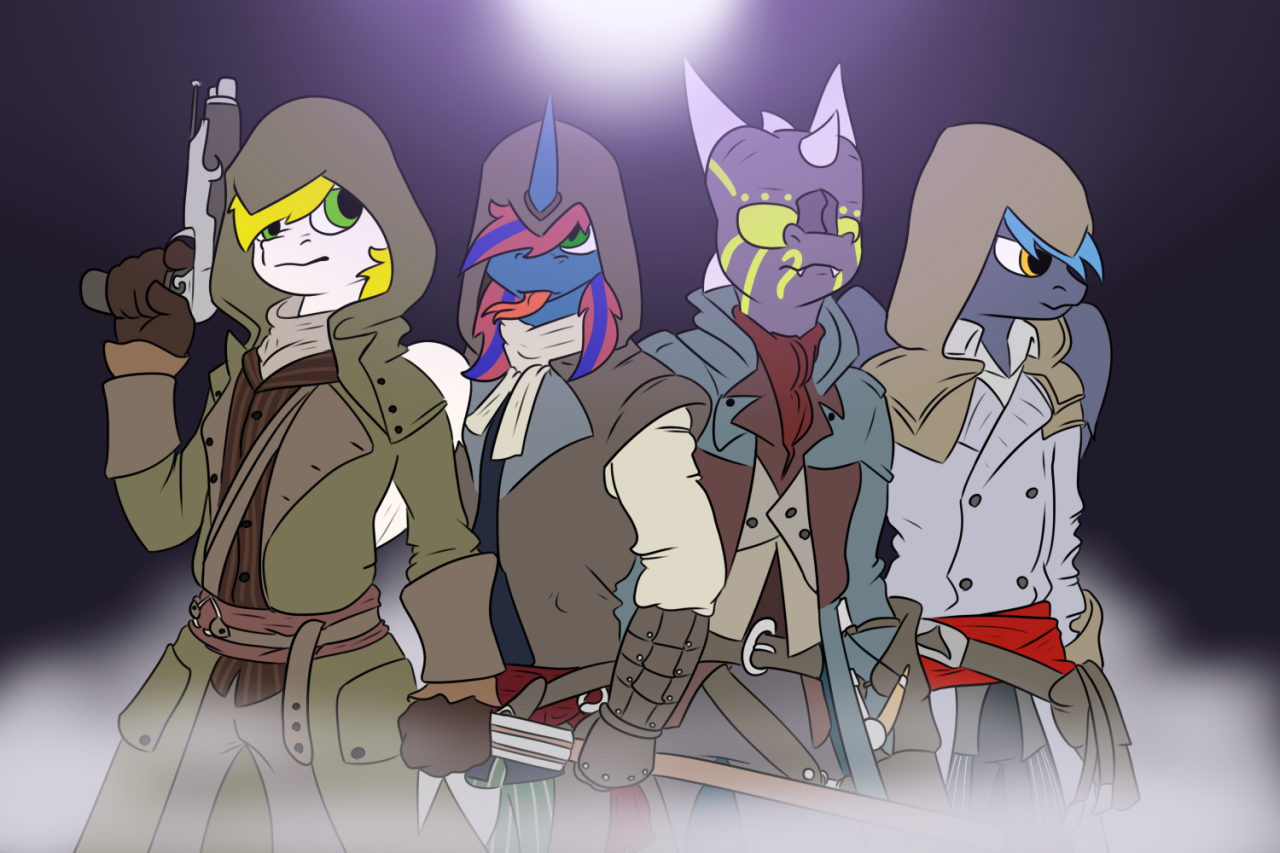 nexus-art-stuff:  finished up the AC unity picture with White Sky, Ug, Nexus and