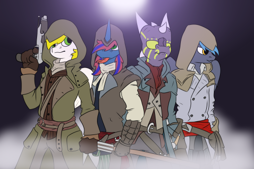 nexus-art-stuff:  finished up the AC unity picture with White Sky, Ug, Nexus and Lightking.it’s an alright art I guess.  OOOOOOOHHHHHH MY GOOOOODDD! WHAT IS THIS! UG FANART CROSSED WITH AC! I NEVER THOUGHT I’D SEE THE DAY! AND HE AS HAS A FREAKIN