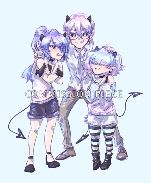 sketch commission for @empress-starlight‘s demon family ocs in my chibi style ★ Ko-fi ★ Patreon ★ Co