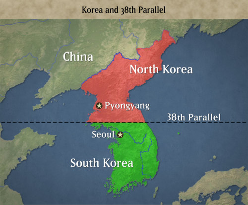 Korea during World Ward II was occupied by Japan. The U.S. and Russia split Korea in half in the pro