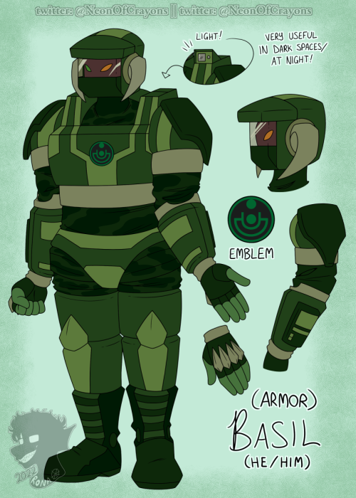 I had forgotten to post this oc ref PFFFFBasil is a Hunter/sub-Ranger CAST bot that is sturdy, heart