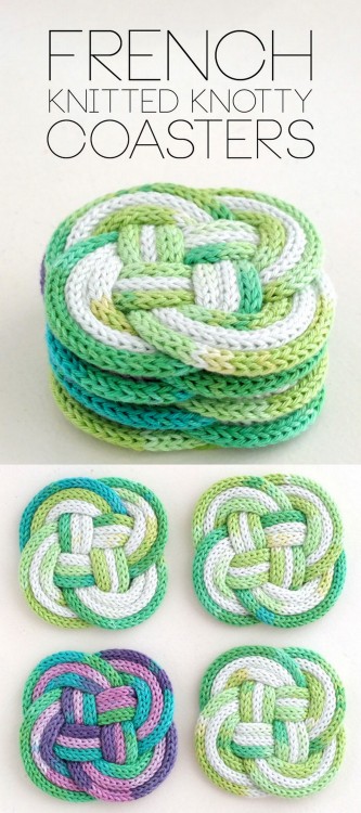 DIY Spool Knit Knotted Coasters Tutorial from My Poppet.An automatic cord knitting machine is used f