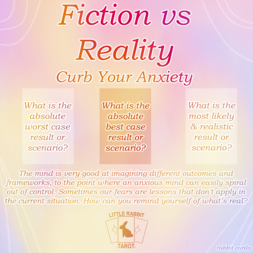 Fiction vs Reality Curb Your Anxiety. Question one: What is the absolute worst case result or scenario? Question two: What is the absolute best case result or scenario? Question three: What is the most likely & realistic result or scenario? The mind is very good at imagining different outcomes and frameworks, to the point where an anxious mind can easily spiral out of control. Sometimes our fears are lessons that don't apply in the current situation. How can you remind yourself of what's real?