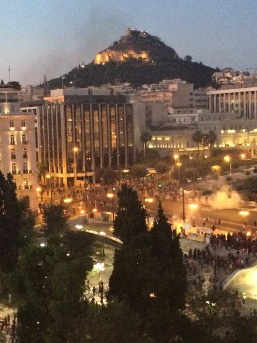 insurrectionnews:    ‪Athens‬, ‪Greece‬ 15.07.15: Fierce clashes break out in ‪‎Syntagma‬ square outside the Greek parliament between angry anti-austerity demonstrators & riot police as the fight-back against ‪the ‎Syriza‬-led