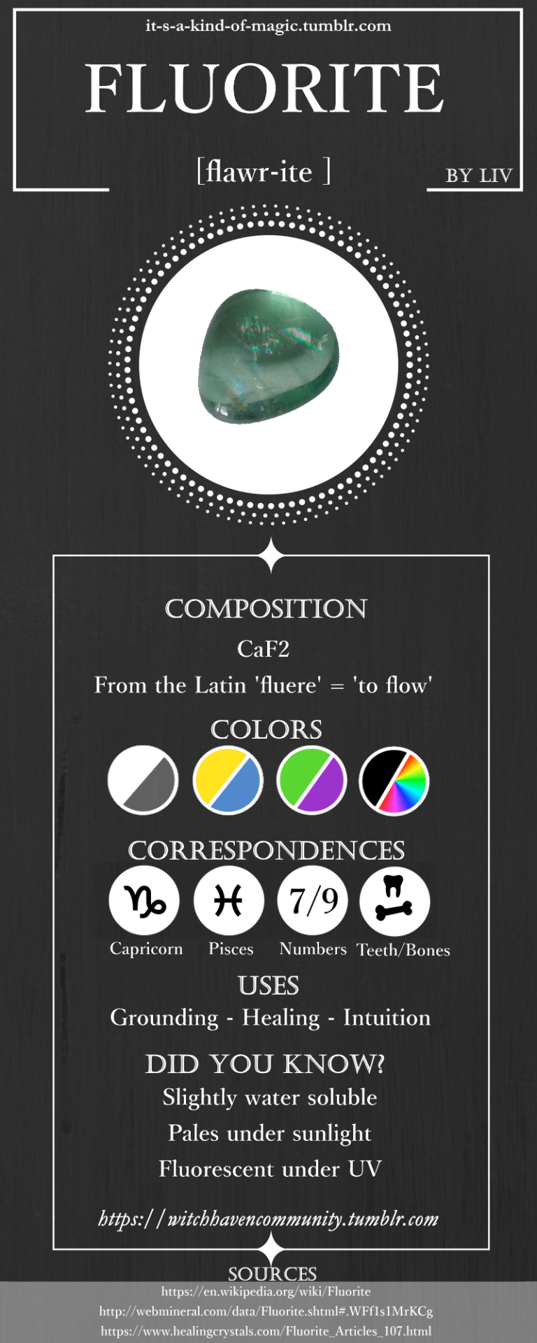 witchhavencommunity:  GET TO KNOW:  FLOURITE!   From our favorite Frenchie, Liv