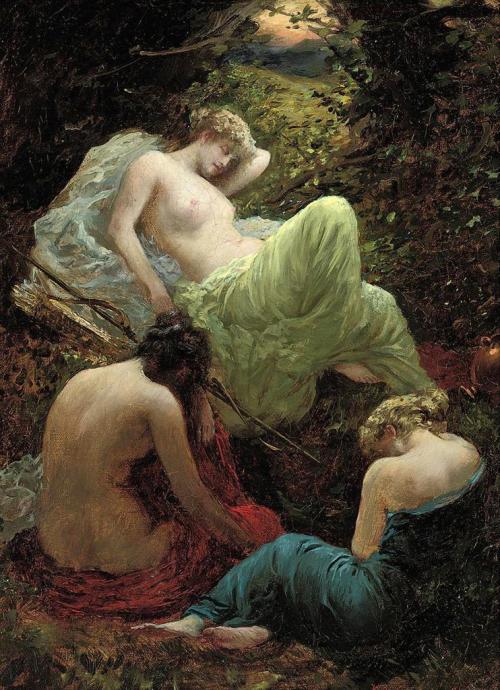pre-raphaelisme:The Siesta of Diana by Thomas Kennington, 1898.