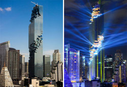 sixpenceee:  dragon-in-a-fez: sixpenceee: Mahanakhon Tower, Bangkok, Thailand I love any building that looks like a rendering error  Looks like something from minecraft.
