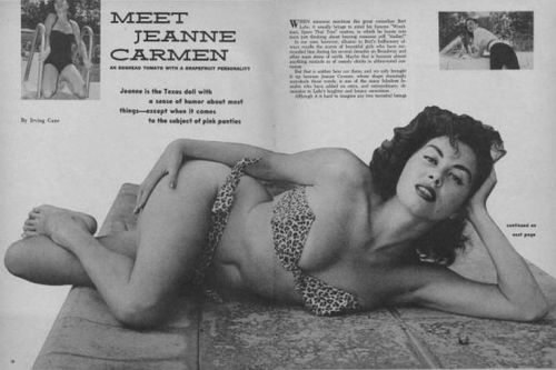 bettyraevintage:  Pin-Up Of Te Week: Jeanne CarmenQueen of the B-Movies.Actress, pin-up and… Golfing extraordinaire, Jeanne Carmen (1930-2007) certainly lead an interesting life.Born in the mid-west to a family of cotton-pickers, Carmen bore no interest