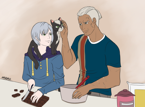 mahnati:Ashe and Dedue cooking together feat. their adopted cat