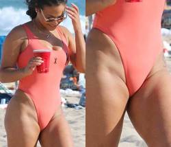 starprivate:  Christina Milian in her anti-cameltoe swimsuit  Christina Milian’s swimsuit is equiped with an anti-cameltoe shield. It works!