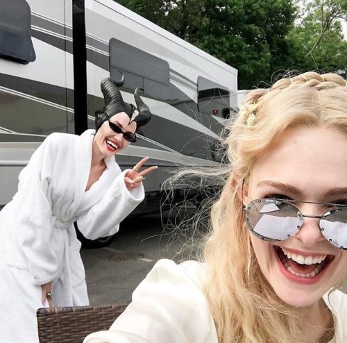 Elle Fanning shares this behind the scenes selfie she took with Maleficent herself Angelina Jolie. T