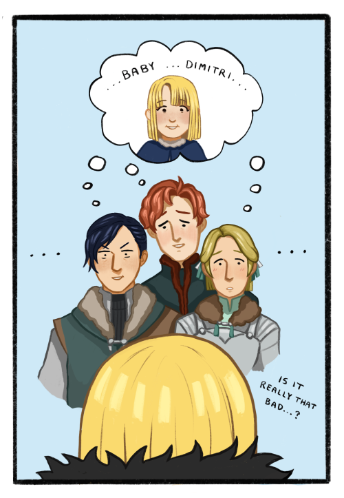 after spending so much time drawing dimitri’s linguini hair I became convinced he must (attempt to) 