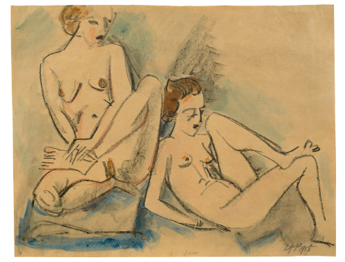 amare-habeo:Hermann Max Pechstein (German, 1881 – 1955) Two sitting naked women (Zwei sitzende
