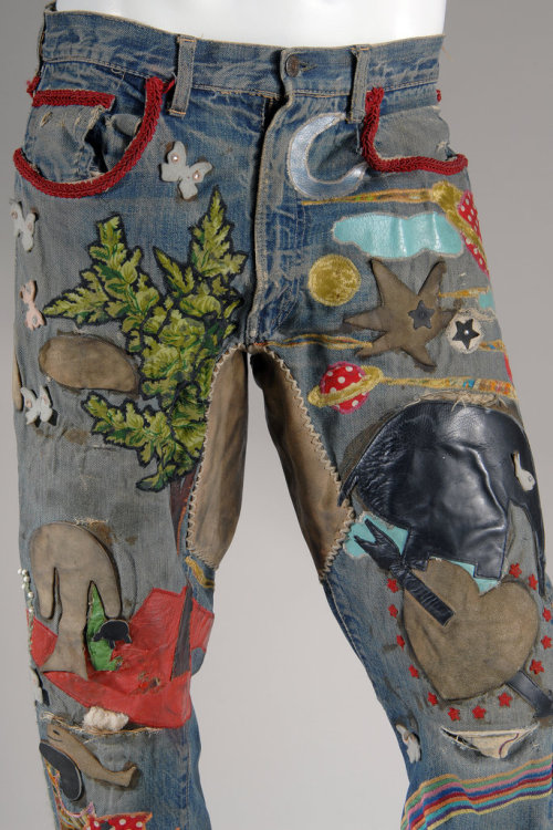 997:Customized Levi Strauss &amp; Co. jeansblue denim, embroidery, leather, appliqué, bea