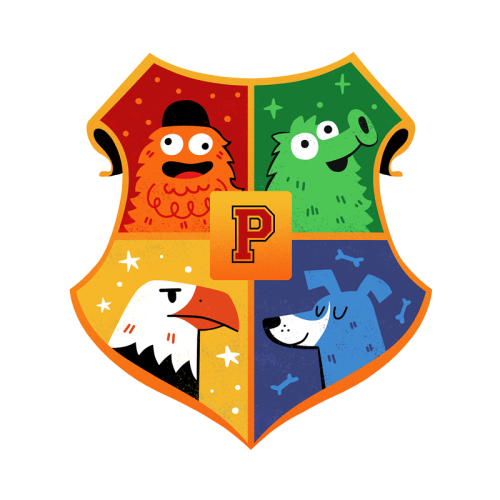 grrrenadine:On this lovely day I bring you this Cursed Image of all Big 4 Philadelphia mascots in the style of a Hogwarts crest.