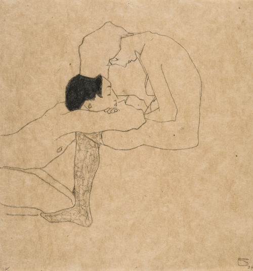 blastedheath:  Egon Schiele (Austrian, 1890-1918), Liebende [Lovers], c.1909. Pencil and coloured cr