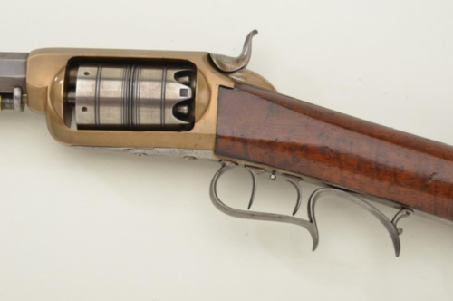 .38 caliber percussion revolving rifle attributed to James Warner of Springfield, Massachusetts, mid