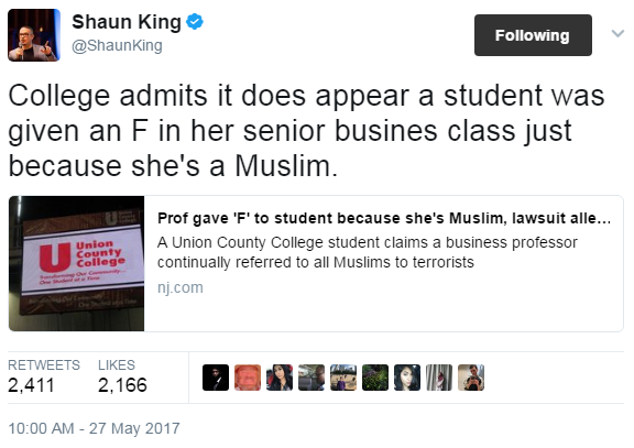 Prof gave 'F' to student because she's Muslim, lawsuit alleges