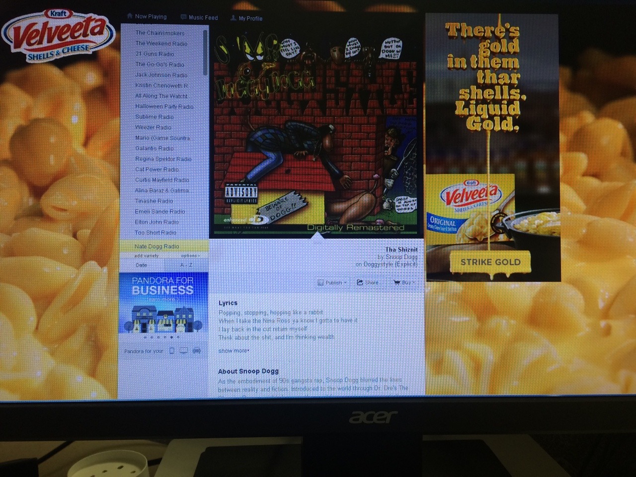 Snoop Dogg and Velveeta? Pandora, you get me. â¤ï¸