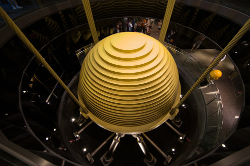 Mass Damper, Taipei 101- Taipei, Taiwan: May 2016  A multistory pendulum made of 768 tons of steel d